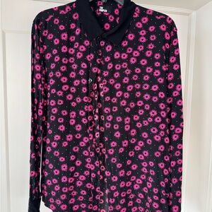 The Kooples Black and Pink Abstract Print Button Down Shirt
